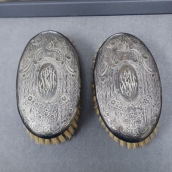 Vintage Silver Monogram Brushes - Picture 1 of 2